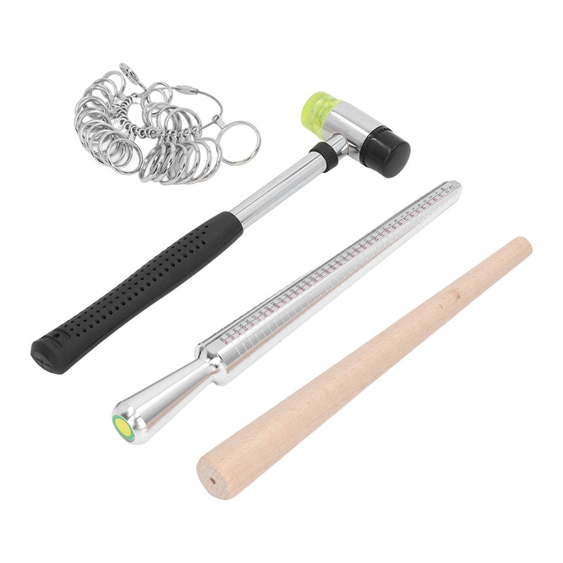 Ring Sizer Set Aluminum Finger Sizing Gauge Polishing Wood Mandrel