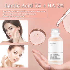 30 ml Lactic Acid 5% + HA 2% Peeling Solution, Hyaluronic Anti-Wrinkle Face Serum, Moisturiser Face Skin Care Serum, Moisturising Face Serum