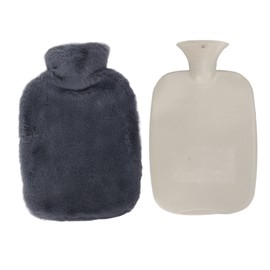 Plush Hot Water Bottle with Soft Plush Cover 2000ml Anti Scald Double Hand Insert Hot Water Bag for Hands Neck Dark Gray