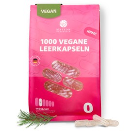 MAISON NATURELLE® Vegan Empty Capsules Size 0 (Pack of 1000) - Empty Capsules for Filling Transparent, Made of HPMC Pine Fibre - Empty Capsule for Capsule Filler, Capsule Cases