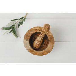 Naturally Med - Olive Wood Rustic Mortar and Pestle - 5.5". Large Size Mortar and Pestle Set for Grinding Herbs, Spices, Salsa etc. Handcrafted. Natural Edging.