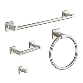 Brushed Nickel Bathroom Hardware Set 4 Pieces,Towel Bar Set Stainless Steel Wall Mounted, Includes 16In Hand Towel Bar, Towel Ring, Robe Towel Hooks,Toilet Paper Holder, Bathroom Towel Rack Set…