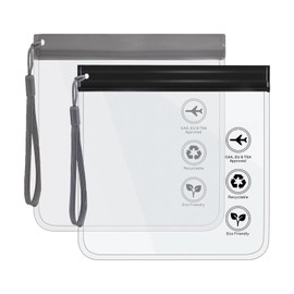 Jimkply Reusable TSA Approved Safety Toiletry Bag, 20 x 20 cm, Waterproof, Leak-Proof for Liquids, Cosmetics and Food, Airport Security, 3-1-1 Compliant, Black Grey, /