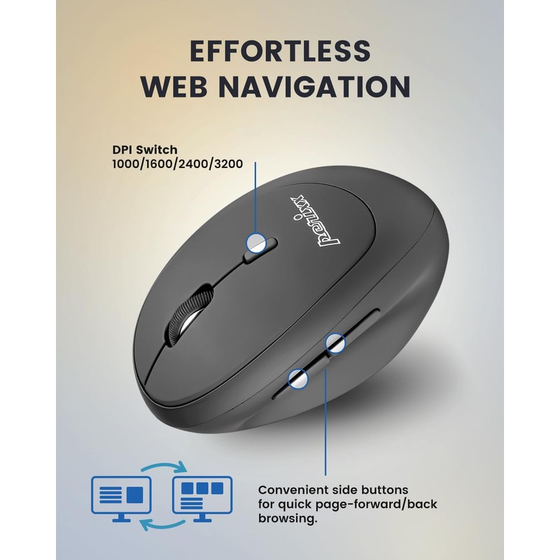 Perixx PERIMICE-719R Wireless 2.4G Rechargeable Ergonomic Mouse - Duo Wired