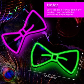 Hercicy 2 Pcs Light up Bow Tie for Men LED Neon Bowtie Funny Ties Kids Boys Girls Women Glow in the Dark Party Costume (Pink, Fluorescent Green)