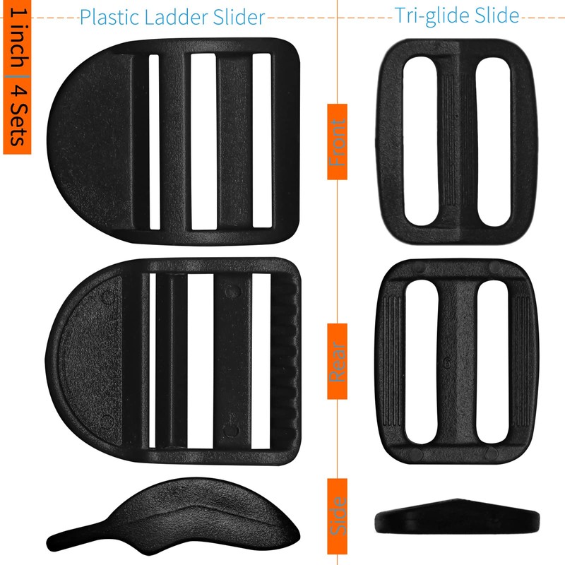 Slider Buckle for 1" Webbing: 4 Set Plastic Ladder Lock