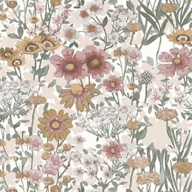 Orainege Peel and Stick Wallpaper Daisy Floral Wallpaper 16.9in x118.1in Boho Floral Contact Paper Self Adhesive Removable Wall Paper for Bedroom Living Room Cabinets Decor Vinyl Roll