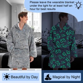 Glow in the Dark Game Controller Wearable Blanket Hoodie for Adult Women Oversized Blanket Hoodie Men Giant Pocket Super Warm Gamer Gift for Men and Women Birthday Christmas