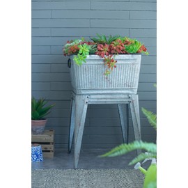 espidoo 20.5x20.5x21 Galvanized Tub Stand: Rustic Iron Planter & Ice Bucket - Raised Design for Easy Access - Indoor/Outdoor Decor & Entertaining