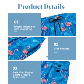Milin Naco Mens Swim Trunks 5 inch Quick Dry Board Shorts with Zipper Pockets Mesh Lining Bathing Suit Beach Shorts Blue-Flamingo