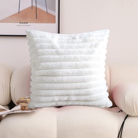 Hodeco Super Soft Throw Pillow Cover 18x18 Double Side Home Decor Faux Fur Pillowcase Bold Stripe Extra Thick Cushion Cover for Couch 100% Polyester, 45x45cm Ivory White, 1 Piece