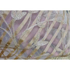 100% Silk Organza Beige Stripe Embroidery Fabric 44" by The Yard [100% Silk Organza Beige Stripe Embroidery Fabric 44"[10959] Silks