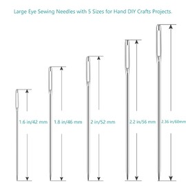 Sewing Needles Large Eye Hand Needles, Pack of 25 Sewing Needles, Large Darning Needles, Hand Sewing Needles, Large Eye Needles, Embroidery Needles, Large Needles, 4.2 cm, 4.6 cm, 5.2 cm, 5.6 cm, 6 cm