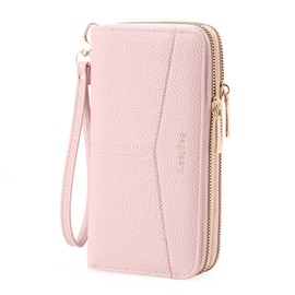 BVEOGMRO Wallet for Women Double Zip Around Clutch Wallets Vegan Leather Large Capacity Card Holder with Wristlet