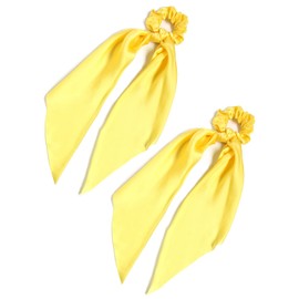 Pack of 2 Knotted Bow Hair Scrunchies Elastic Hair Scarf Hair Ties Bands Satin Hair Ribbon Scrunchy Ponytail Holder for Women and Girls, Hair Scarf Scrunchies,Hair Accessories(Yellow)