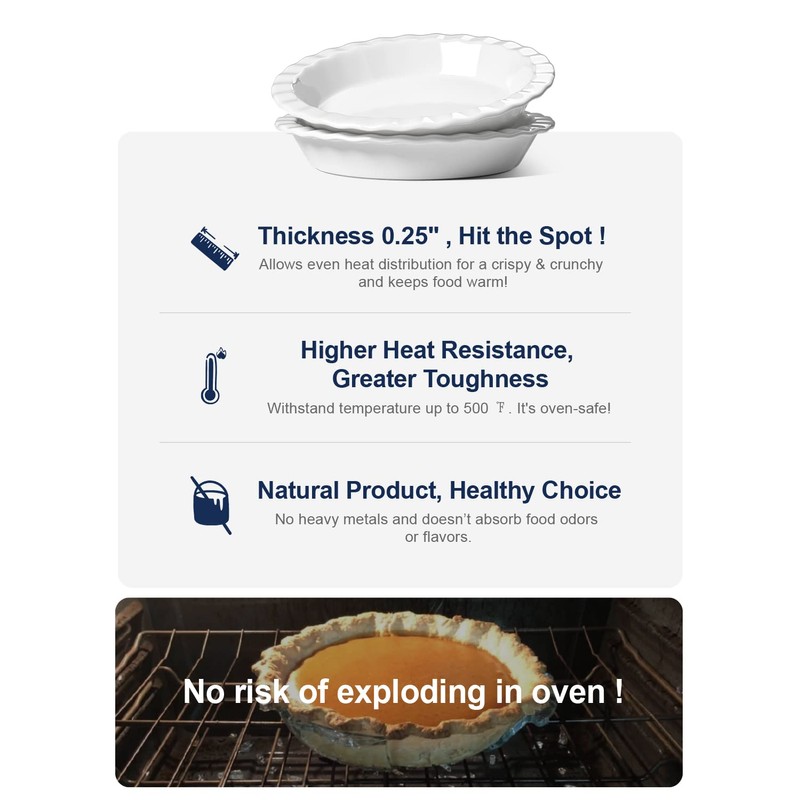 LE TAUCI Ceramic Pie Pans for Baking, 9 Inches Pie
