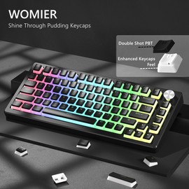 Womier Pudding Keycaps - Teclas PBT negras 100% teclado 130 teclas, teclas de brillo a través, teclas de teclado, perfil OEM para100%, 75%, 65%, 60% teclado e interruptores MX-stem, color negro