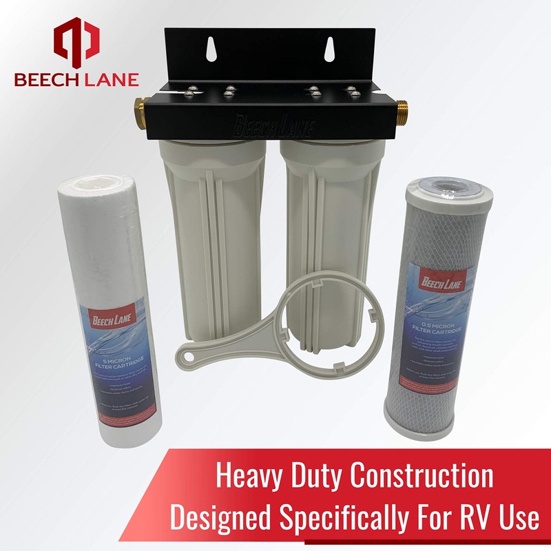 Beech Lane External RV Dual Water Filter System, Leak-Free Brass