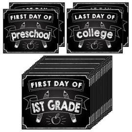 First and Last Day of School Photo Prop Sign 10" x 8" Double Sided Reusable Back to School Paper Photo Signs 16 Grades for Kids Girls Boys Preschool Kindergarten First and Last Day Decor(Black)