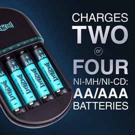 4 Bay AA and AAA Battery Charger,for Ni-MH Ni-CD Rechargeable Batteries with LED Indicators & Multiple Protection Functions