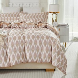 Brandream King Cotton Tencel Duvet Cover Set 4 Piece- Soft, Breathable, and Hypoallergenic Geometric Bedding Set Seasons, 1 Flat Sheet,1 Duvet Cover,2 Pillowcases