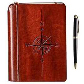 SETTINI Compass Writing Journal, Hardcover Faux Leather Notebook for writers Travel Journal Lined Personal Diary 6x8.5 Gift Set: journal with luxury pen.