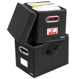 7-inch Vinyl Record Storage Box Set of 2 - Album Storage Holds 120+ Single Records, Decorative LP Storage Organizer Crate with Lid, Sturdy Moving Boxes for Vinyl, Easy to Carry and Organize Your Album