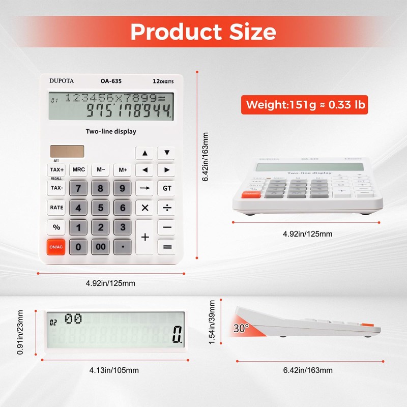 DUPOTA Calculator Desk Calculator Large Buttons Extra Large Display 12-Digit