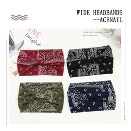 Acenail Wide Headbands Women Knotted Turban Headband Elastic Non Slip Hairbands Floral Workout Headbands Yoga Cotton Hair Scarfs Boho Head Wraps Fashion Hair Accessories for Women Girls 4Pcs(Bohemian)