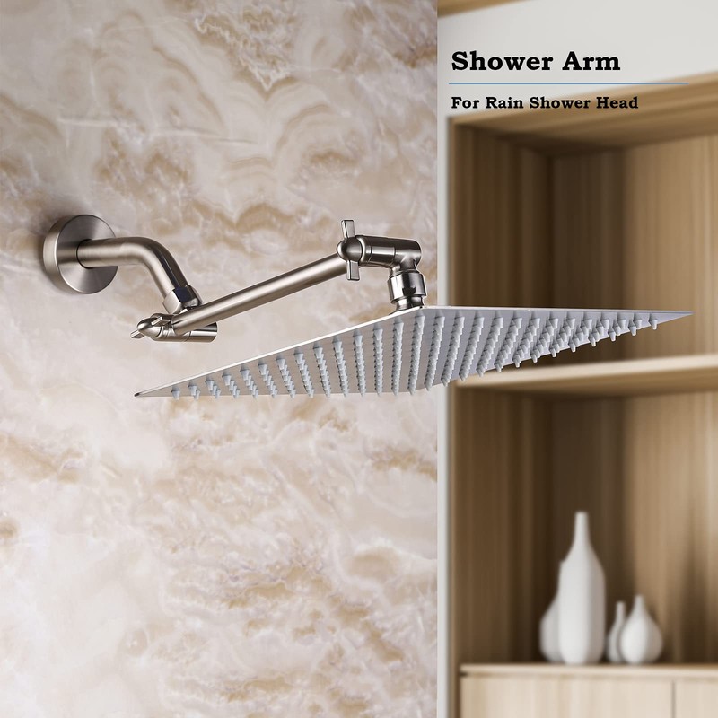 Oysdmn Adjustable Shower Arm, 8 Inch, Brushed Nickel, Modern Style,