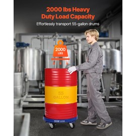 VEVOR 55 Gallon Drum Dolly, 2000 lbs Load Capacity, Heavy-Duty Barrel Dolly with Cross Braces and 4 Swivel Caster Wheels, Non Tipping Hand Truck Capacity Dollies for Warehouse Drum Handling, Blue
