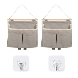 USHXVG 2 Pieces Gray Hanging Storage Bags and 2 Pieces Hooks, Foldable Hanging Storage Bags, Wall Storage Bags, Bathroom Hanging Storage Bags, Suitable for Home, Office and Bathroom, Etc.