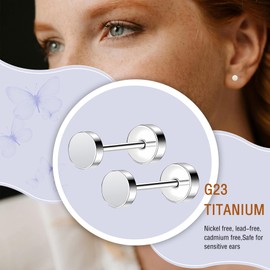 ZDE ZDE Women Earrings Flat Back Dot Earrings Titanium Hypoallergenic Cartilage Non-Nickel Earrings Studs for Sensitive Ears Simple Classic Screw On Stud Earring (Silver, 5MM)