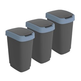 Rotho Twist Set of 3 Bin 25 L with Lid, Plastic (PP) BPA-Free, Black/Blue, 3 x 25 L (33.3 x 25.2 x 47.6 cm)