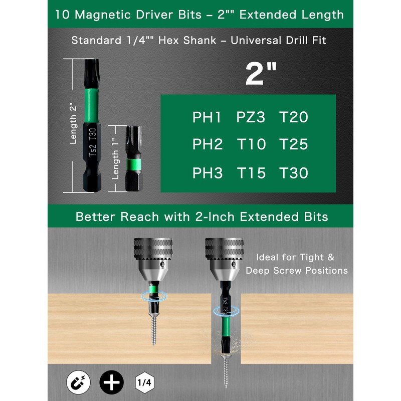 PERZUMI Drill Screwdriver Bit Set, 10 PCS S2 Steel Drill