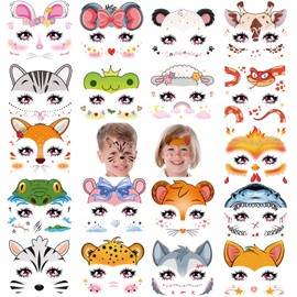 Qpout 18 Sheets Temporäre Tattoos für Kinder, süße Tiergesichtsfarbe Make-up Tattoo Aufkleber für Mädchen Jungen Geburtstagsdekorationen Tiere Party Taschen Füllstoffe Gunst Vorräte