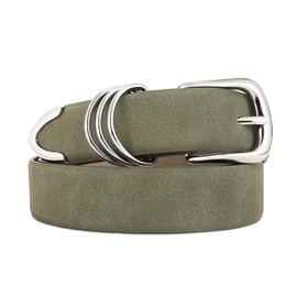 RISANTRY Women's Green Belts with Sliver Buckle Elegant Suede Leather Waist Belt Ladies Belts for Jeans Dress & Casual Wear