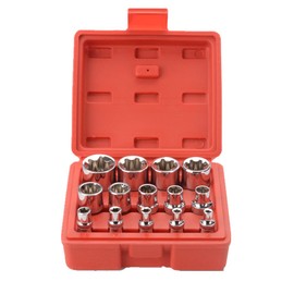 FLZOSPER 14 Pieces Female E-TORX Star Socket Set, E4 - E24 Torque Socket Set, 1/4" 3/8" 1/2" Drive，Premium CR-V, Female External Star Socket Set with Storage Case