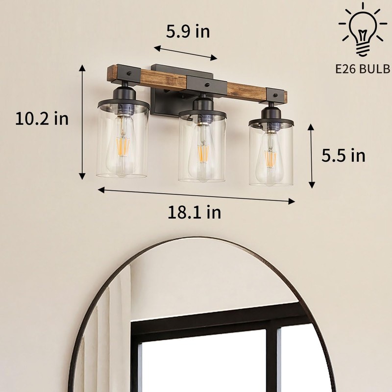 Feohak 3-Light Bathroom Light Fixtures, Farmhouse Bathroom Vanity Light Rustic