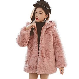 ASHER FASHION Toddler Baby Girl Cute Bear Ear Hoodie Coat Soft Fur Parka Thick Clothes Outwear (Pink 12-13Y)