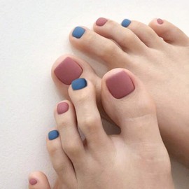 Yienate False Nail for Toes Chic Exquisite Bride Pink Blue Frosted Fake Nail for Toes Full Cover Nail Tips Toenails Pack of 24