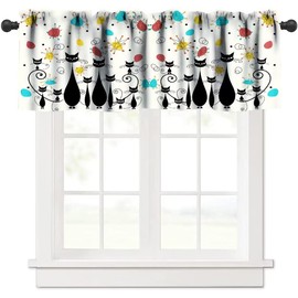 JanJCurt 1950s Retro Valance, Mid Century Modern Atomic Black Cat Starbursts Abstract Geometric Print Short Valances Window Treatment for Kitchen Bathroom Living Room Kids Bedroom, 54x18in