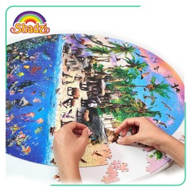 Shadzi Jigsaw Puzzles 1000 Pieces for Adults and Kids, an Island of Wildlife Creatures Creative Round Jigsaw Puzzles, Unique Challenge Games (26.57 inch)