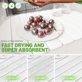 Large Stone Dish Drying Mats for Kitchen Counter, 24"×16" Quick Dry Collapsible Dish Drying Mat, Super Absorbent Diatomaceous Earth Mats for Dishes Bottles Cups (Oval)