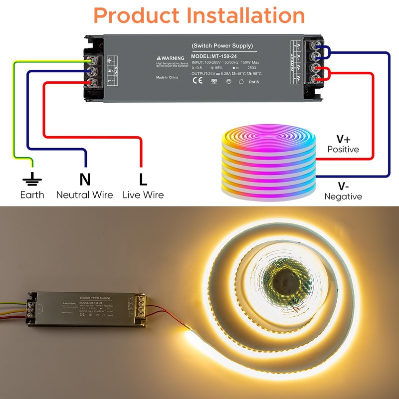 Karyoosi 24V 150W LED Driver, LED Power Supply 6.25A, Transformer