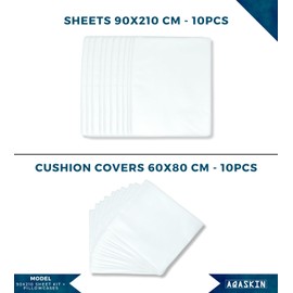 TNT Disposable Bedding, Bed Sheet Set + Pillowcases, Quantity Discounts, Individually Packaged, Flat Sheet 90 x 210 cm, Pillowcase 60 x 80 cm, Disposable 10-20, 50, 100-200 Pieces