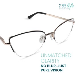 Black Metal Rimmed Cat Eye Reading Glasses for Women with Sturdy Made - Spring Hinges Half Frame Eyeglasses - Wire Rim Readers for Women - For all Face Shapes Women's Reading Glasses - Cheaters 1.0