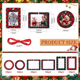 Qunclay 72 Pieces Christmas Photo Ornaments Frame Mini Plaid Felt Hanging Picture Frame Ornaments for Tree Small Picture Insert Frame for DIY Crafts Christmas Trees Decoration(Classic)