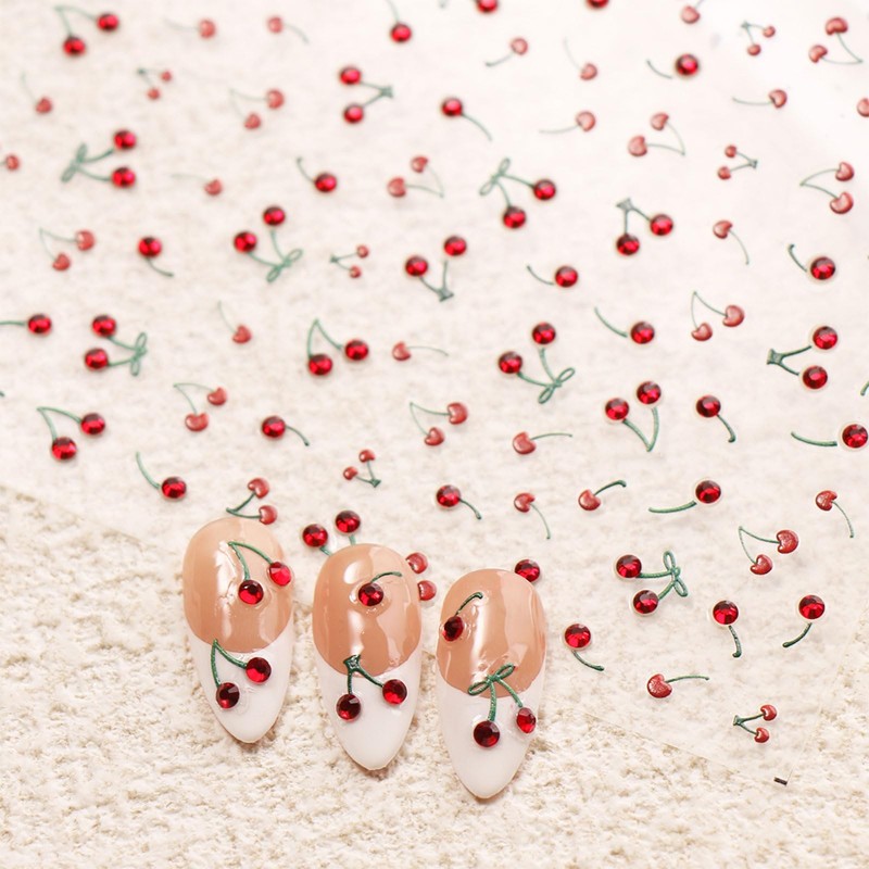 JMEOWIO 3D Nagelsticker Kirsche Nail Art Sticker Selbstklebend Nagelaufkleber 5D