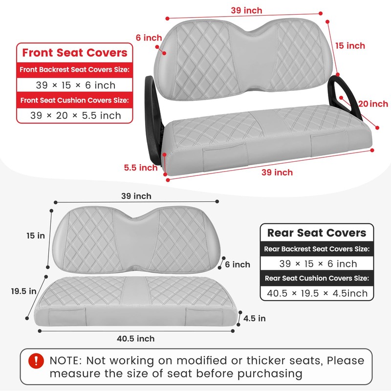 Golf Cart Seat Covers Front & Rear Sets 2 PCS